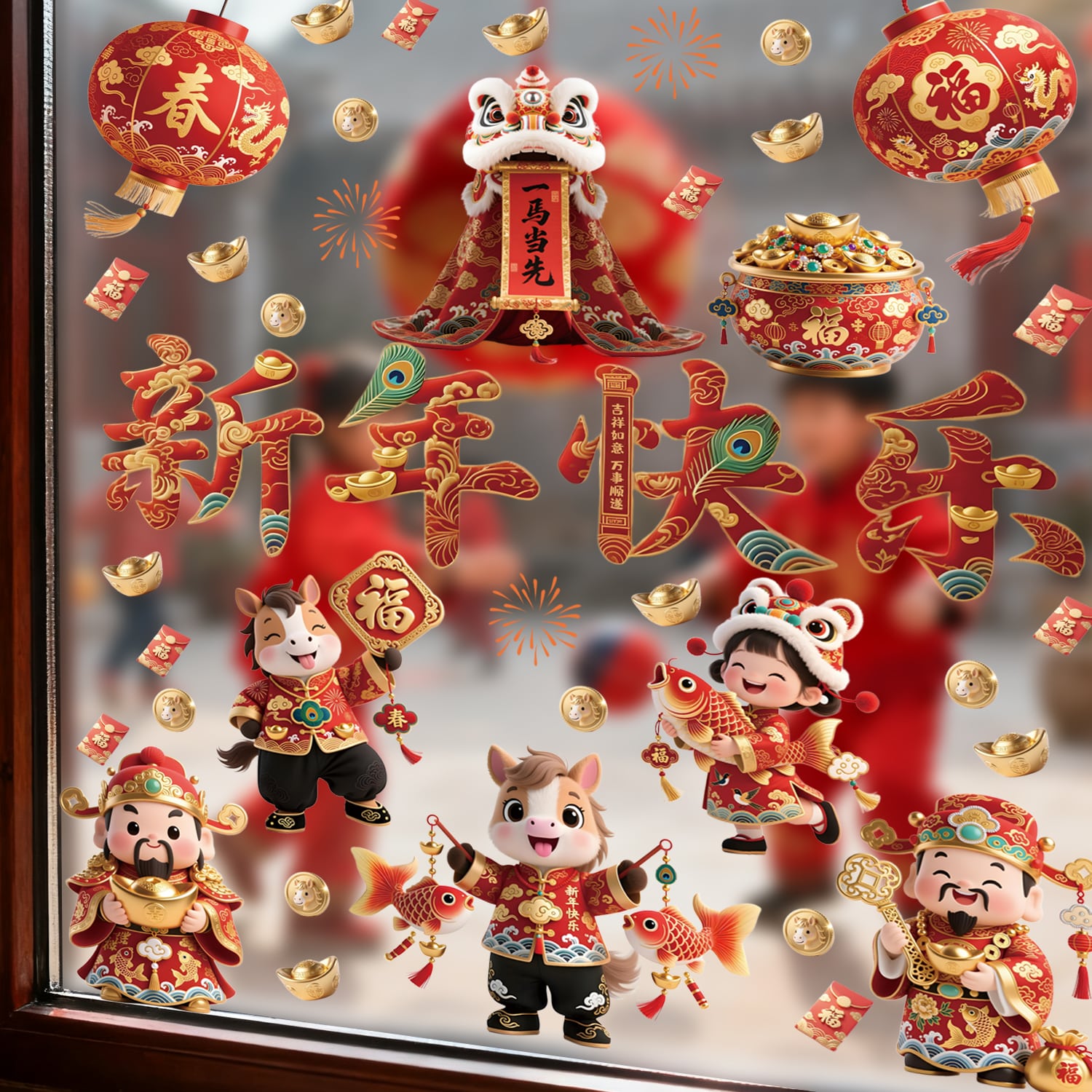 Decal Tết 2026 – Chủ Đề Múa Lân, Thần Tài & Bé Hoạt Hình – Hít Tĩnh Điện Cao Cấp | MingDecor - Hình ảnh 3