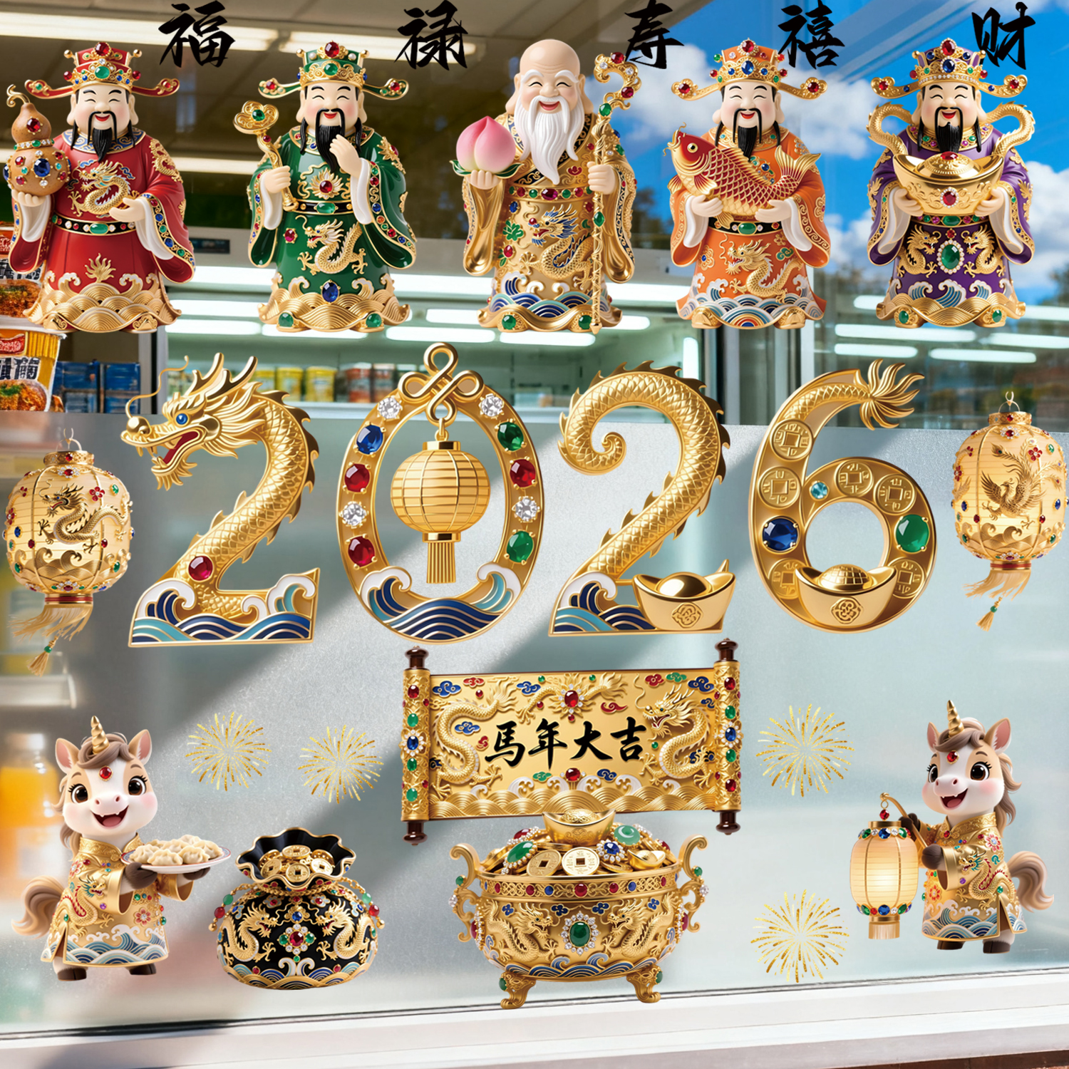 Decal Tết 2026 Thần Tài – Phúc Lộc Thọ – Vàng Kim Đá Quý | Hít Tĩnh Điện Cao Cấp – MingDecor - Hình ảnh 5