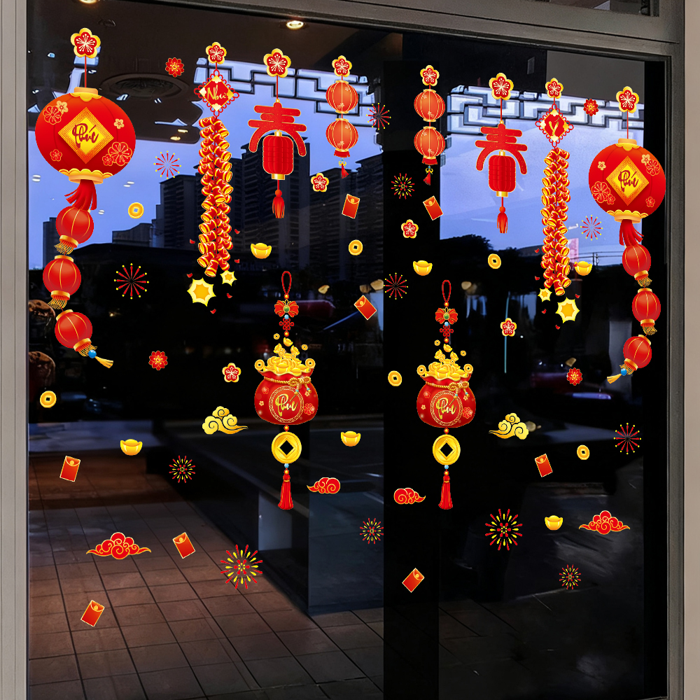 Decal Tết Lồng Đèn – Túi Tiền Tài Lộc – Pháo Đỏ | Hít Tĩnh Điện | Khổ 60x90 cm | Trang Trí Cửa Kính Tết 2026 Rực Rỡ & May Mắn - Hình ảnh 5