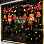 Decal Tết Lồng Đèn & Túi Phúc Lộc 2026 – Hoa Đào – Vàng Tài Lộc | Hít Tĩnh Điện | Khổ 60×90 cm Trang Trí Cửa Kính Tết