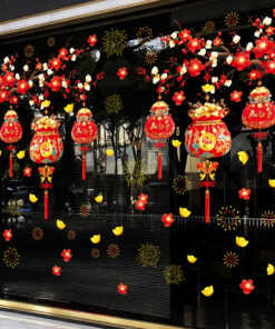 Decal Tết Lồng Đèn & Túi Phúc Lộc 2026 – Hoa Đào – Vàng Tài Lộc | Hít Tĩnh Điện | Khổ 60×90 cm Trang Trí Cửa Kính Tết