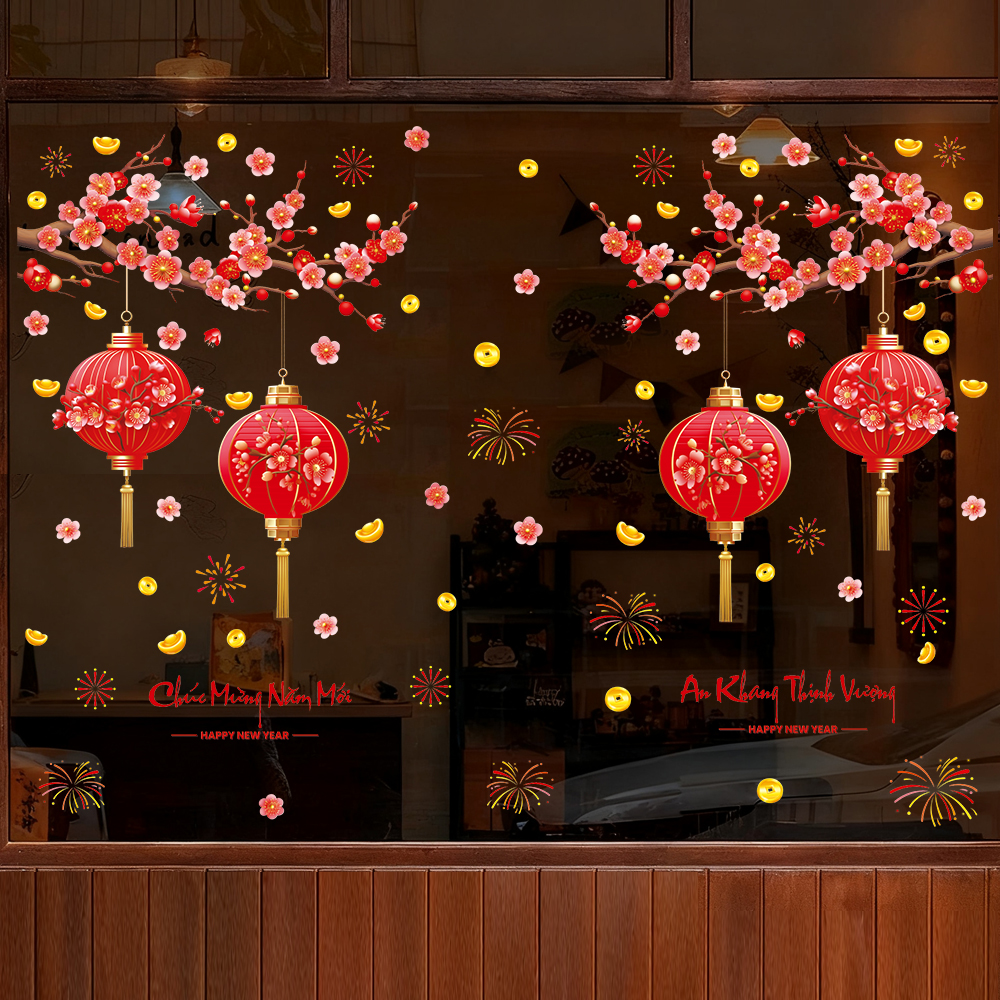 Decal Tết Lồng Đèn Đỏ & Hoa Đào 2026 – An Khang Thịnh Vượng | Hít Tĩnh Điện | Khổ 60×90 cm Trang Trí Cửa Kính Tết - Hình ảnh 2
