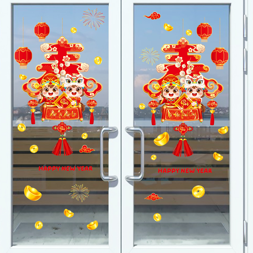Decal Tết Bé Múa Lân 2026 – Chữ Phúc Lớn Đỏ Vàng | Decal Tết Hít Tĩnh Điện | Khổ 60×90 cm Trang Trí Cửa Kính - Hình ảnh 4