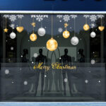 Decal Noel 2026 Quả Châu Vàng Bạc – Merry Christmas – Hít Tĩnh Điện Cao Cấp | Khổ 45x60cm tại MingDecor