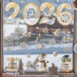 Decal Noel 2026 Sang Trọng – Hít Tĩnh Điện, Chữ 2026 Ngọc Trai – Vàng – Hiệu Ứng Ngọc Opal tại MingDecor