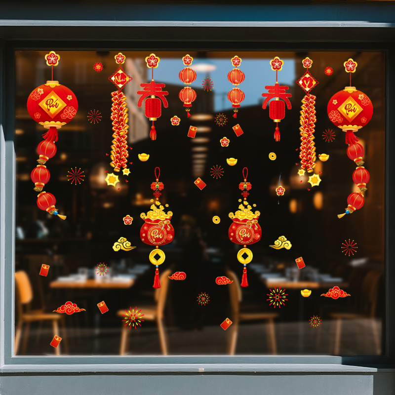 Decal Tết Lồng Đèn – Túi Tiền Tài Lộc – Pháo Đỏ | Hít Tĩnh Điện | Khổ 60x90 cm | Trang Trí Cửa Kính Tết 2026 Rực Rỡ & May Mắn - Hình ảnh 4