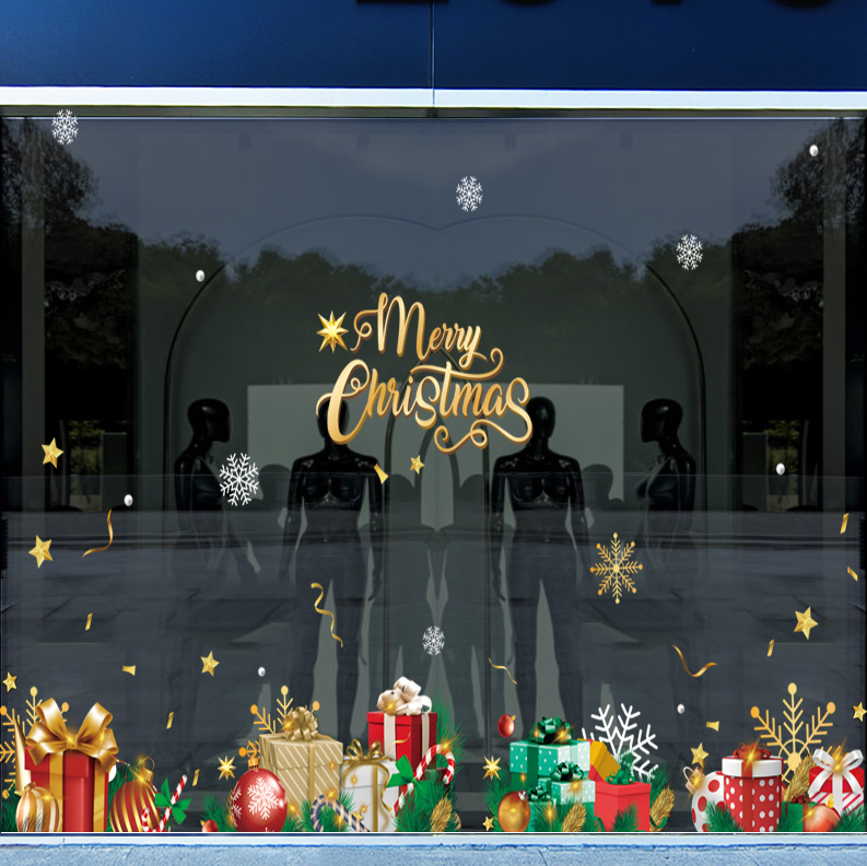 Decal Noel 2026 – Hộp Quà & Merry Christmas Vàng | Hít Tĩnh Điện | Khổ 45x60cm – MingDecor - Hình ảnh 5