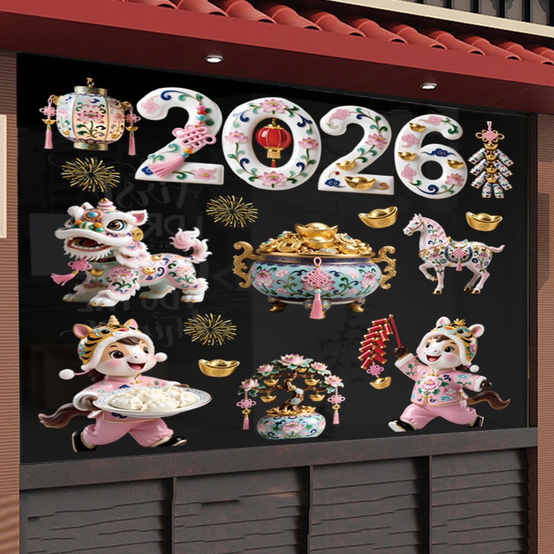 Decal Tết 2026 Hoa Sen – Ngựa May Mắn – Bình Tài Lộc Gốm Sứ | Hít Tĩnh Điện – MingDecor - Hình ảnh 5