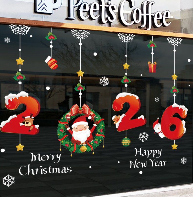 Decal Noel 2026 Kẹo Gậy – Ông Già Noel Vòng Hoa – Hít Tĩnh Điện (Khổ 45x60) – Trang Trí Giáng Sinh Rực Rỡ Cho Cửa Kính - Hình ảnh 2