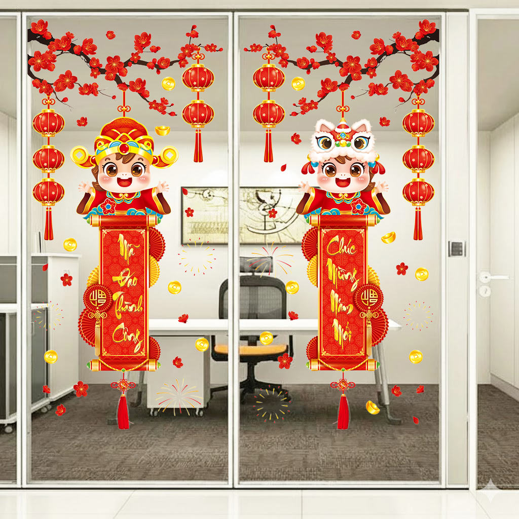 Decal Tết Bé Treo Câu Đối 2026 – Chúc Mừng Năm Mới | Decal Tết Hít Tĩnh Điện | Khổ 60×90 cm – MingDecor - Hình ảnh 4