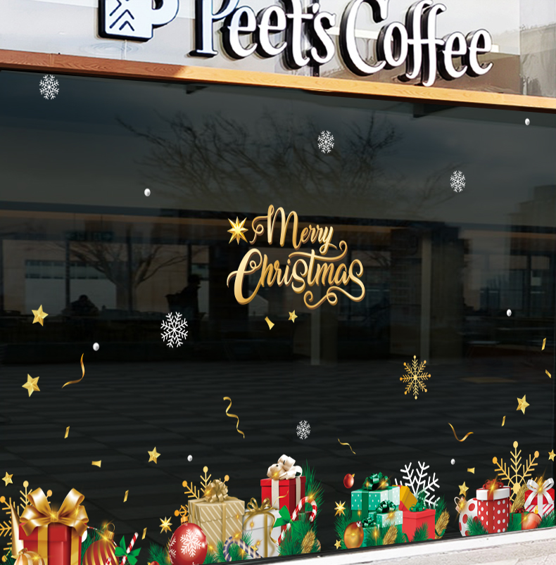 Decal Noel 2026 – Hộp Quà & Merry Christmas Vàng | Hít Tĩnh Điện | Khổ 45x60cm – MingDecor - Hình ảnh 6