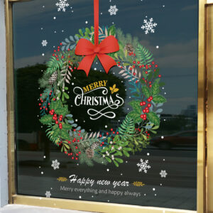 Decal Noel Vòng Hoa Merry Christmas 2026 – Hít Tĩnh Điện, Khổ 45x60cm – Trang Trí Cửa Kính Sang Trọng Tại MingDecor
