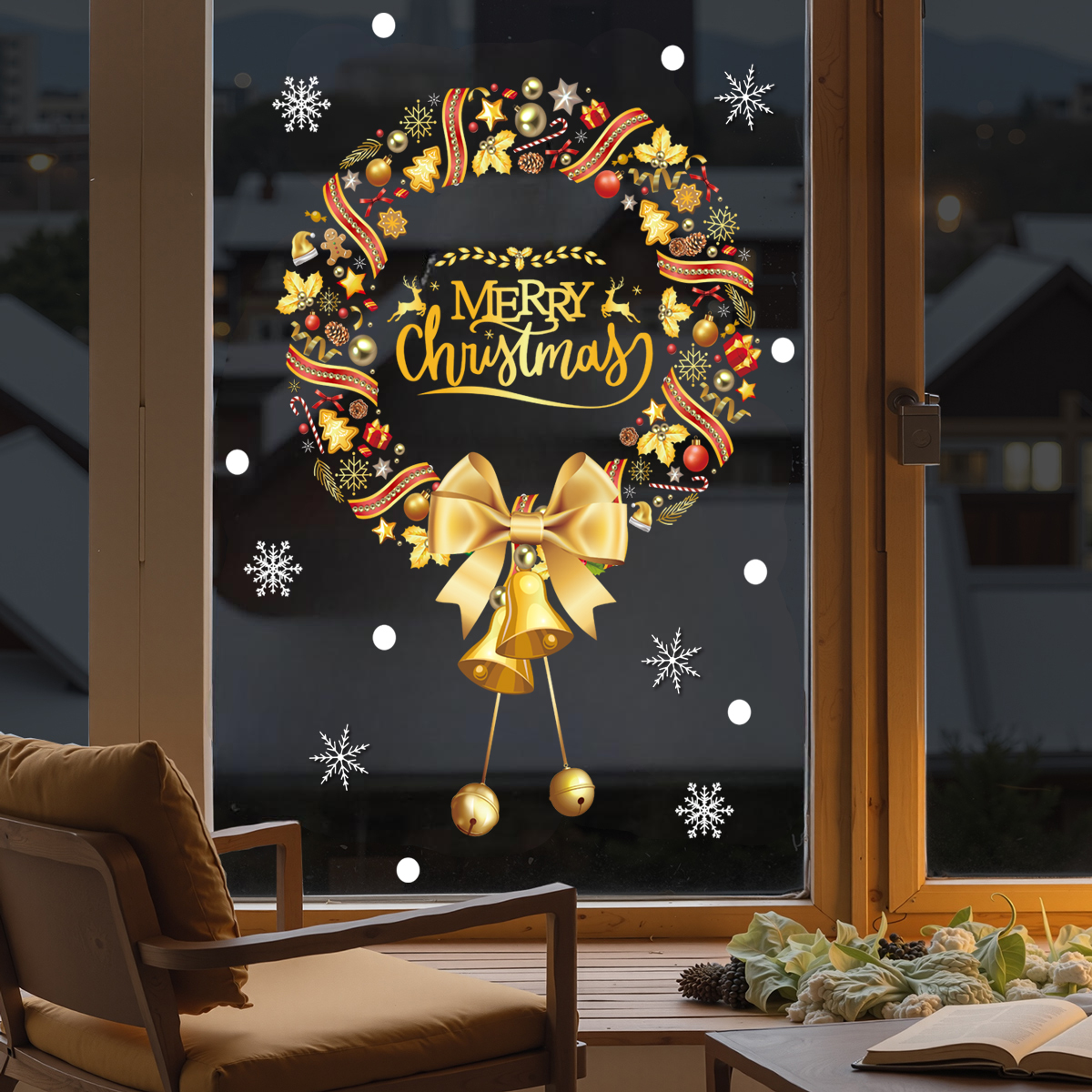 Decal Noel 2026 Vòng Hoa Vàng Chuông Vàng – Hít Tĩnh Điện Cao Cấp (Khổ 45x60) – Trang Trí Giáng Sinh Sang Trọng tại MingDecor - Hình ảnh 7