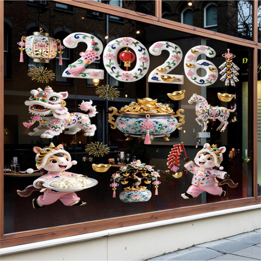 Decal Tết 2026 Hoa Sen – Ngựa May Mắn – Bình Tài Lộc Gốm Sứ | Hít Tĩnh Điện – MingDecor - Hình ảnh 6