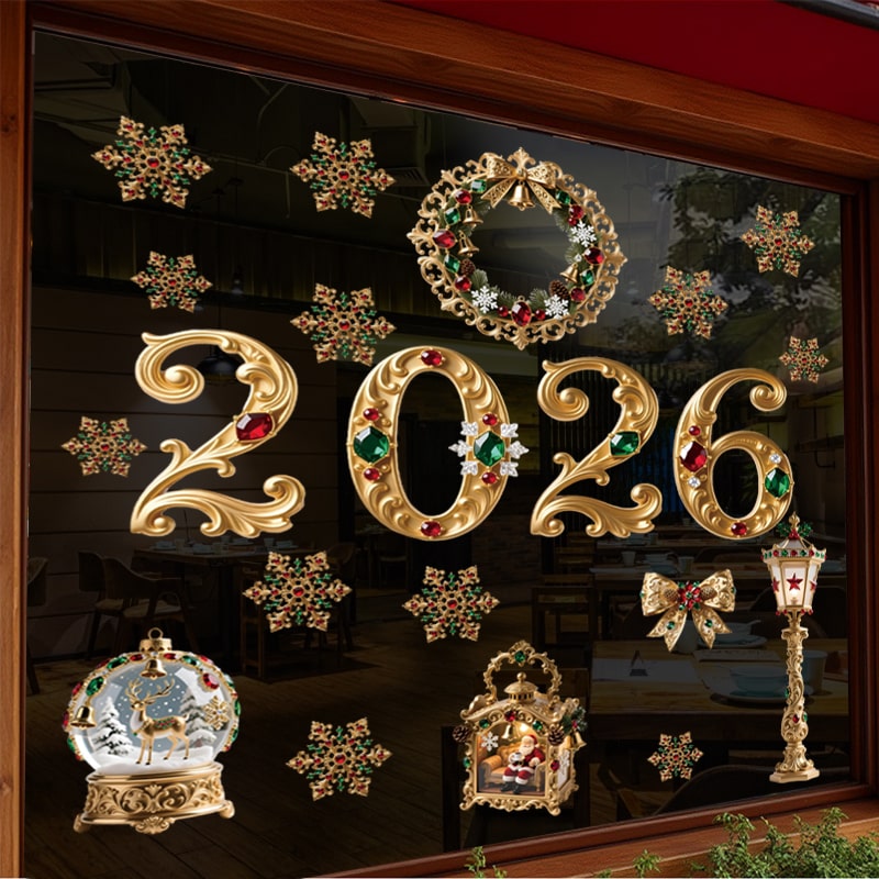 Decal Noel 2026 Hoàng Gia Đỏ Xanh – Hít Tĩnh Điện Cao Cấp, Chữ 2026 Đính Đá Sang Trọng tại MingDecor - Hình ảnh 7