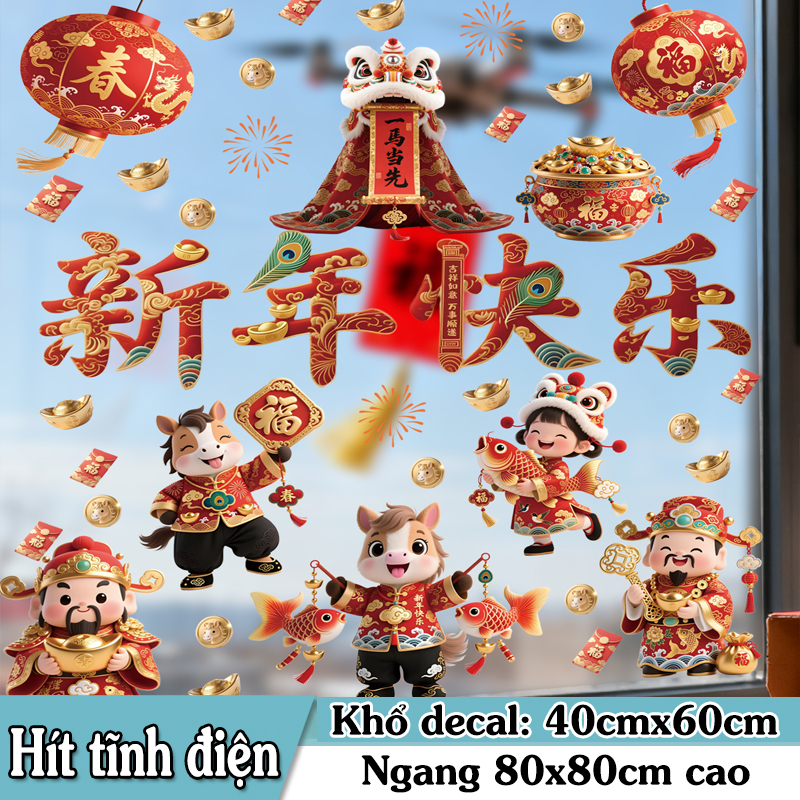 Decal Tết 2026 – Chủ Đề Múa Lân, Thần Tài & Bé Hoạt Hình – Hít Tĩnh Điện Cao Cấp | MingDecor - Hình ảnh 7