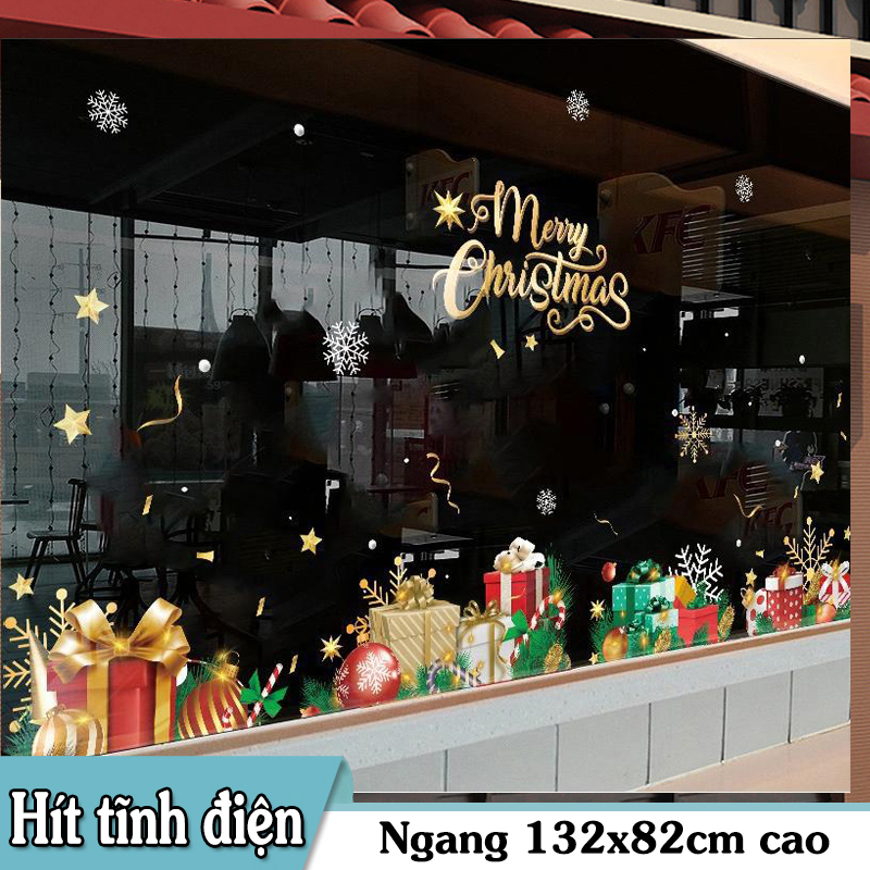 Decal Noel 2026 – Hộp Quà & Merry Christmas Vàng | Hít Tĩnh Điện | Khổ 45x60cm – MingDecor - Hình ảnh 7
