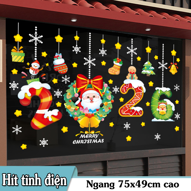 Decal Noel 2026 Kẹo Gậy – Ông Già Noel Vòng Hoa – Hít Tĩnh Điện (Khổ 45x60) – Trang Trí Giáng Sinh Rực Rỡ Cho Cửa Kính - Hình ảnh 3