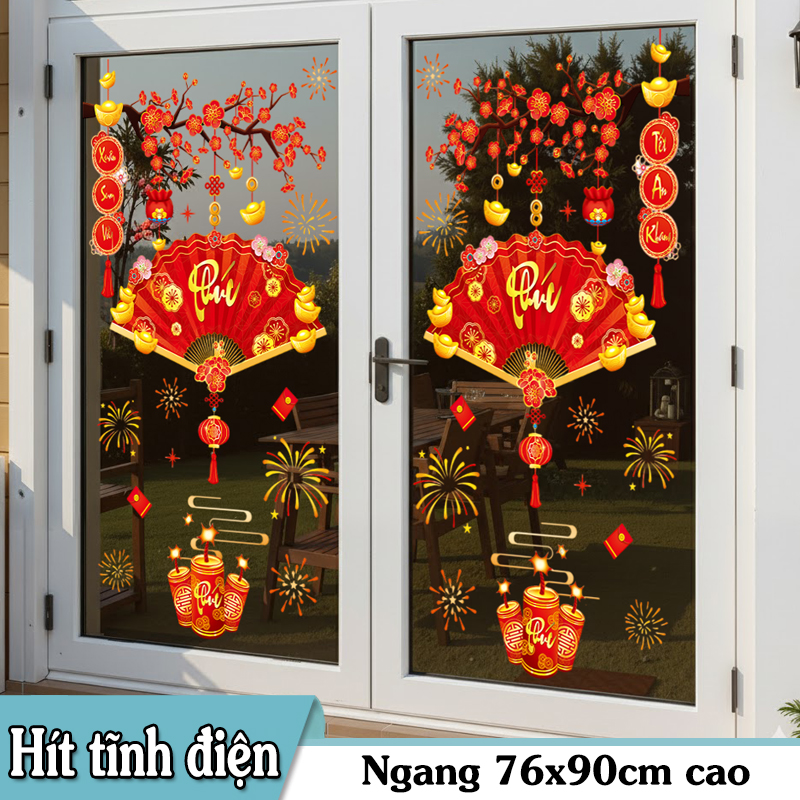Decal Tết Quạt Phú 2026 – Cành Đào Đỏ & Pháo Hoa – Hít Tĩnh Điện | Khổ 60×90 cm Trang Trí Cửa Kính Tết Sang Trọng - Hình ảnh 9