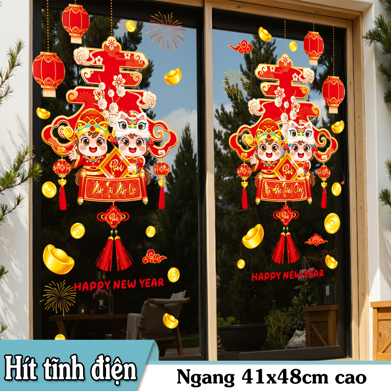 Decal Tết Bé Múa Lân 2026 – Chữ Phúc Lớn Đỏ Vàng | Decal Tết Hít Tĩnh Điện | Khổ 60×90 cm Trang Trí Cửa Kính - Hình ảnh 8