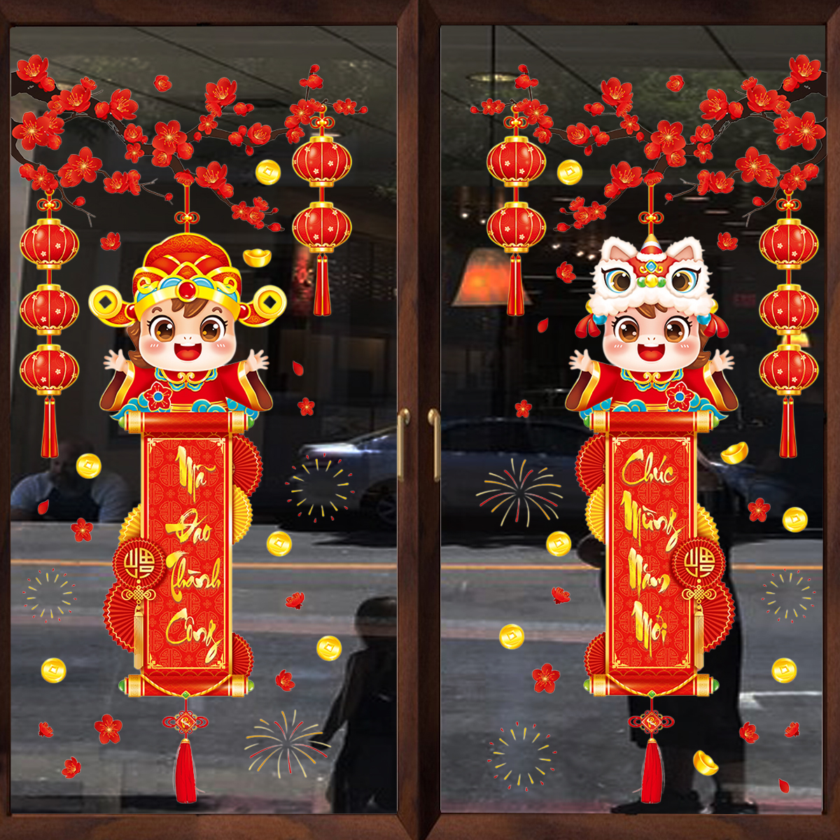 Decal Tết Bé Treo Câu Đối 2026 – Chúc Mừng Năm Mới | Decal Tết Hít Tĩnh Điện | Khổ 60×90 cm – MingDecor