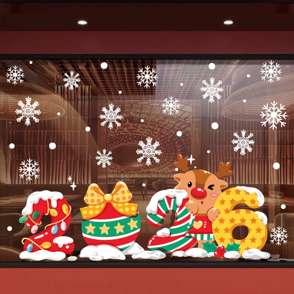 Decal Noel 2026 Số 2026 & Tuần Lộc Dễ Thương | Hít Tĩnh Điện | Khổ 50x70 – Trang Trí Cửa Kính Giáng Sinh Siêu Cute