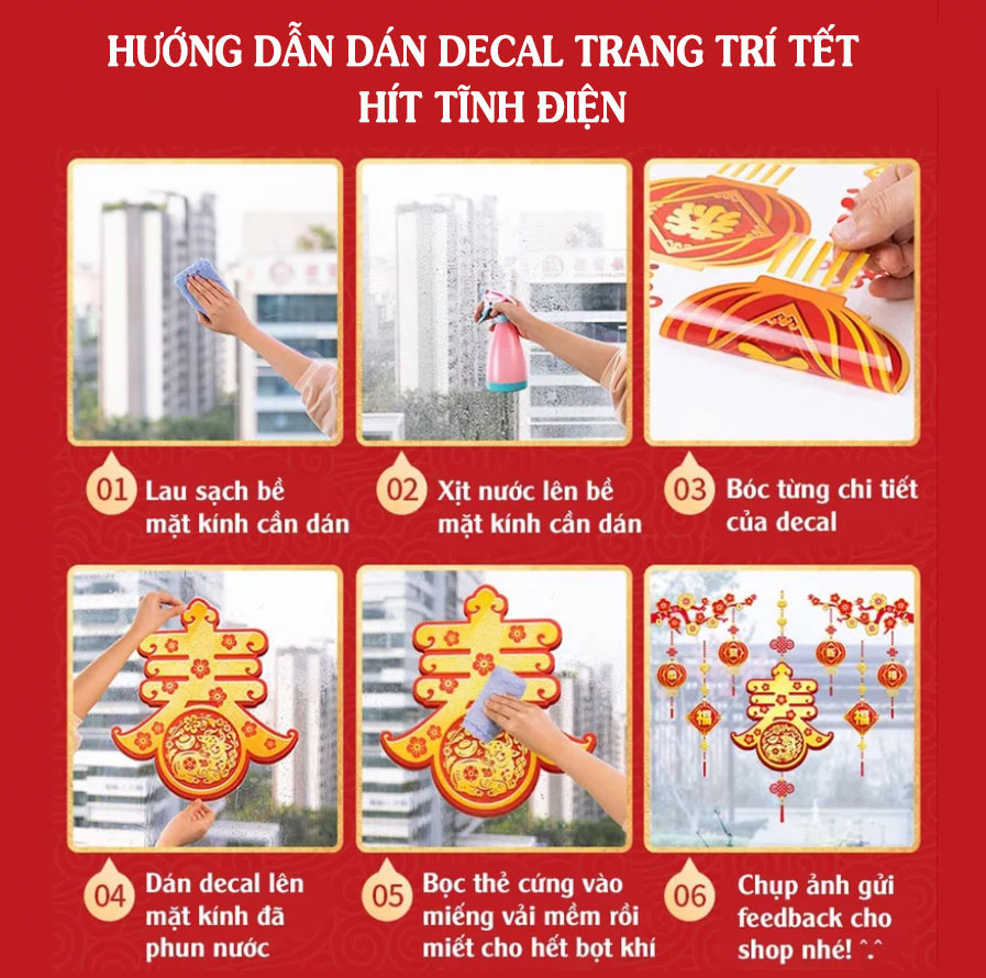 Decal Tết Bé Múa Lân 2026 – Chữ Phúc Lớn Đỏ Vàng | Decal Tết Hít Tĩnh Điện | Khổ 60×90 cm Trang Trí Cửa Kính - Hình ảnh 9