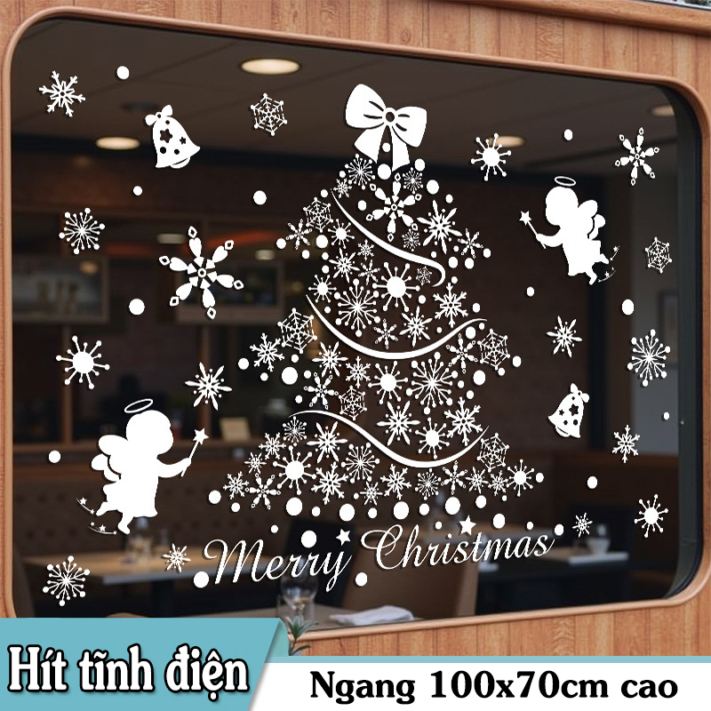 Decal Noel 2026 Cây Thông Thiên Thần Trắng – Hít Tĩnh Điện – Khổ 50x70 | Trang Trí Cửa Kính Sang Trọng – Tinh Khôi – Dễ Dán - Hình ảnh 3