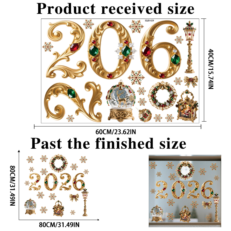 Decal Noel 2026 Hoàng Gia Đỏ Xanh – Hít Tĩnh Điện Cao Cấp, Chữ 2026 Đính Đá Sang Trọng tại MingDecor - Hình ảnh 9