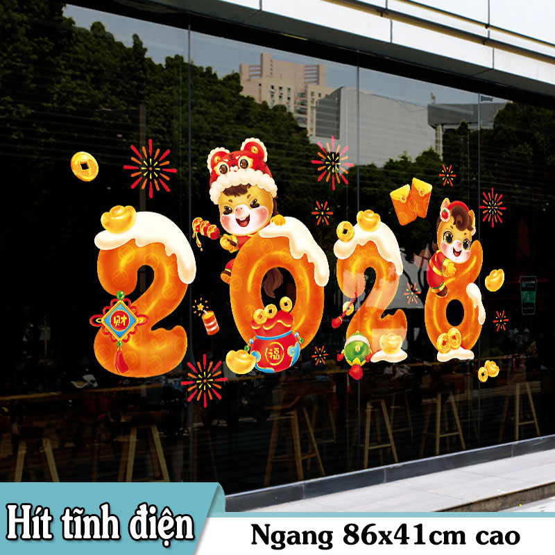 Decal Tết 2026 Hít Tĩnh Điện – Trang Trí Cửa Kính Bé Đội Lân – MingDecor - Hình ảnh 7