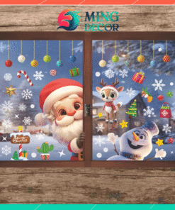 Decal Noel Hít Tĩnh Điện 2026 – Ông Già Noel & Tuần Lộc – Trang Trí Kính Cửa Hàng, Quán Cafe, Nhà Ở-JC-82