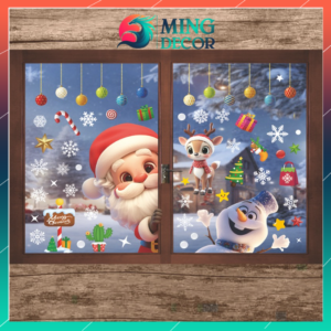Decal Noel Hít Tĩnh Điện 2026 – Ông Già Noel & Tuần Lộc – Trang Trí Kính Cửa Hàng, Quán Cafe, Nhà Ở-JC-82