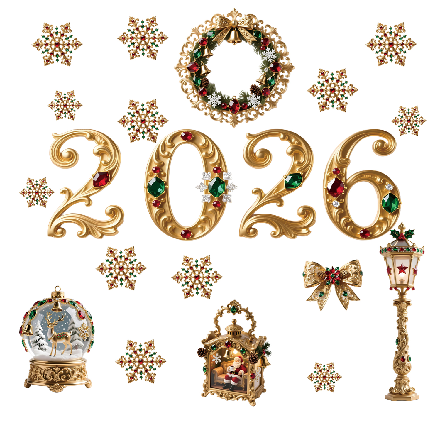 Decal Noel 2026 Hoàng Gia Đỏ Xanh – Hít Tĩnh Điện Cao Cấp, Chữ 2026 Đính Đá Sang Trọng tại MingDecor - Hình ảnh 10