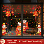 Decal Tết 2026 Hít Tĩnh Điện Combo 3 Tấm – Bé Linh Vật Chúc Xuân, Trang Trí Cửa Kính Sang Trọng | MingDecor