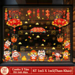 Decal Tết 2026 Hít Tĩnh Điện Combo 3 Tấm – Bé Linh Vật Mừng Xuân, Quạt Chữ Phúc, Lồng Đèn & Pháo Đỏ Trang Trí Cửa Kính | Mẫu CDT201