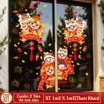 Decal Tết 2026 Hít Tĩnh Điện Combo 2 Tấm – Bé Múa Lân Chúc Mừng Năm Mới Trang Trí Cửa Kính | Mẫu CDT217