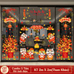Decal Tết 2026 Hít Tĩnh Điện Combo 5 Tấm – Đại Lộc Song Thụ, Bé Linh Vật Phúc Lộc | CDT227 – MingDecor