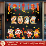 Decal Tết 2026 Hít Tĩnh Điện Combo 2 Tấm – Số 2026 Bé Chúc Tết Tài Lộc Dán Kính | Mingdecor