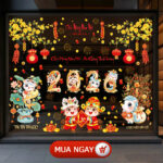 Decal Tết 2026 Hít Tĩnh Điện Chữ Việt – Bé Linh Vật Ôm Chữ Lộc, Trang Trí Cửa Kính Tết Rực Rỡ | MingDecor