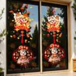 Decal Tết 2026 Hít Tĩnh Điện Combo 3 Tấm – Bé Múa Lân Chiêu Tài Trang Trí Cửa Kính | Mingdecor