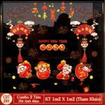 Decal Tết 2026 Hít Tĩnh Điện Combo 2 Tấm – Chúc Mừng Năm Mới 2026 Bé Linh Vật Trang Trí Cửa Kính | Mingdecor