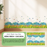 Decal Chân Tường Hàng Rào Hoa Xanh Và Hoa Vàng Trang Trí Tường – Decal Dán Tường MingDecor