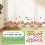 Decal Chân Tường Hoa Nhiều Màu Và Hàng Rào Trang Trí Tường – Decal Dán Tường MingDecor