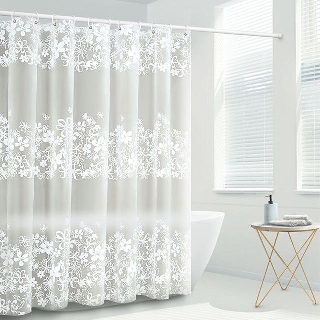 Rèm Nhà Tắm Chống Nước PEVA Họa Tiết Hoa Trắng Trong Suốt (120x180cm / 180x180cm) - Hình ảnh 2