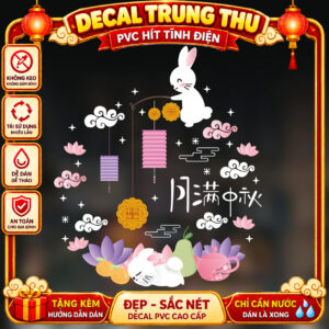 Decal Trung Thu Hít Tĩnh Điện Thỏ Ngọc Đèn Lồng Trang Trí Cửa Kính | MingDecor