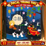 Decal Trung Thu Hít Tĩnh Điện Hằng Nga Thỏ Ngọc 50x70cm