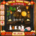 Decal Trung Thu Hít Tĩnh Điện Thỏ Ngọc Trăng Rằm Trang Trí Cửa Kính